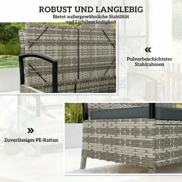 Tuinbank Met Opbergruimte 2 zits Bank Met Kussens Handgrepen 125L Poly Rattan 123 X 70 X 82 Cm Donkergrijs