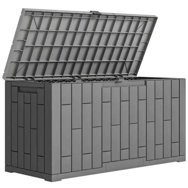 Tuinbox 227 Liter Waterdicht Afsluitbaar UV bestendig Kussenbox Met Houtlook Voor Tuin 106,5x43x54,5cm Grijs