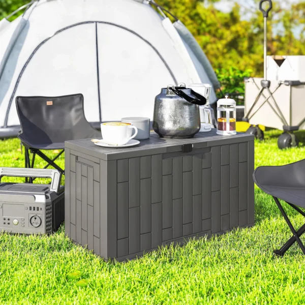 Tuinbox 227 Liter Waterdicht Afsluitbaar UV bestendig Kussenbox Met Houtlook Voor Tuin 106,5x43x54,5cm Grijs