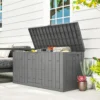 Tuinbox 227 Liter Waterdicht Afsluitbaar UV bestendig Kussenbox Met Houtlook Voor Tuin 106,5x43x54,5cm Grijs