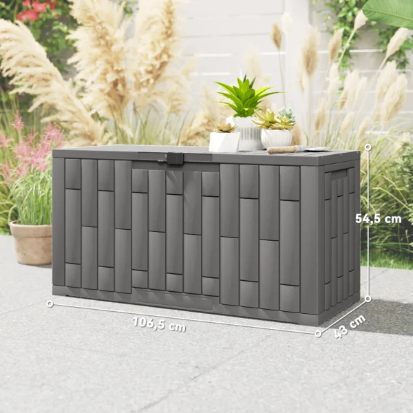 Tuinbox 227 Liter Waterdicht Afsluitbaar UV bestendig Kussenbox Met Houtlook Voor Tuin 106,5x43x54,5cm Grijs