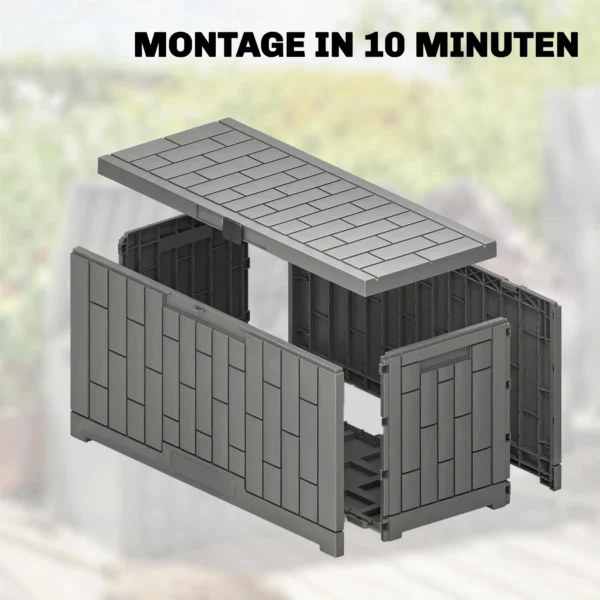 Tuinbox 227 Liter Waterdicht Afsluitbaar UV bestendig Kussenbox Met Houtlook Voor Tuin 106,5x43x54,5cm Grijs