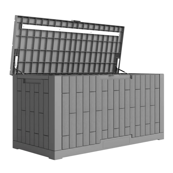 Tuinbox 379 Liter Waterdicht Afsluitbaar UV bestendig Kussenbox Met Houtlook Voor Tuin 122,5x56x62cm Grijs