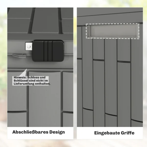 Tuinbox 379 Liter Waterdicht Afsluitbaar UV bestendig Kussenbox Met Houtlook Voor Tuin 122,5x56x62cm Grijs