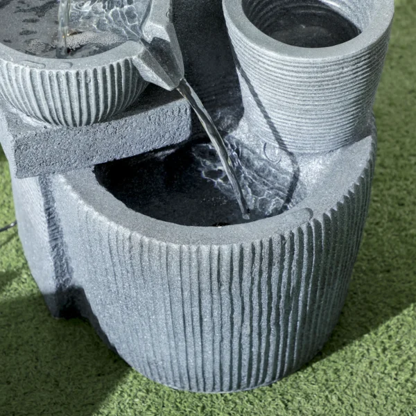 Tuinfontein, Natuurlijke Uitstraling, 4 traps, Zonne energie, LEDs, 57cm Hoogte, Donkergrijs