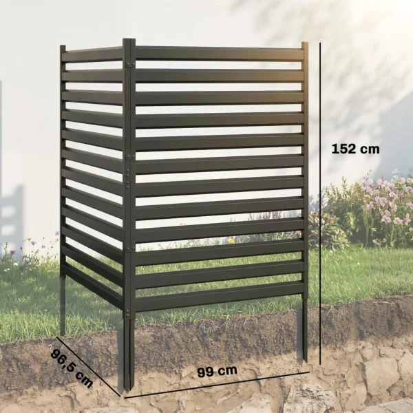 Tuinhek 2 Panelen 91 X 152 Cm Metaal Privacyhek Met Palen & Beschermkappen Roestvrij Zwart