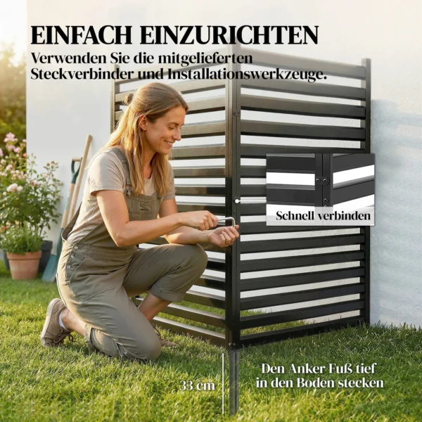 Tuinhek 2 Panelen 91 X 152 Cm Metaal Privacyhek Met Palen & Beschermkappen Roestvrij Zwart