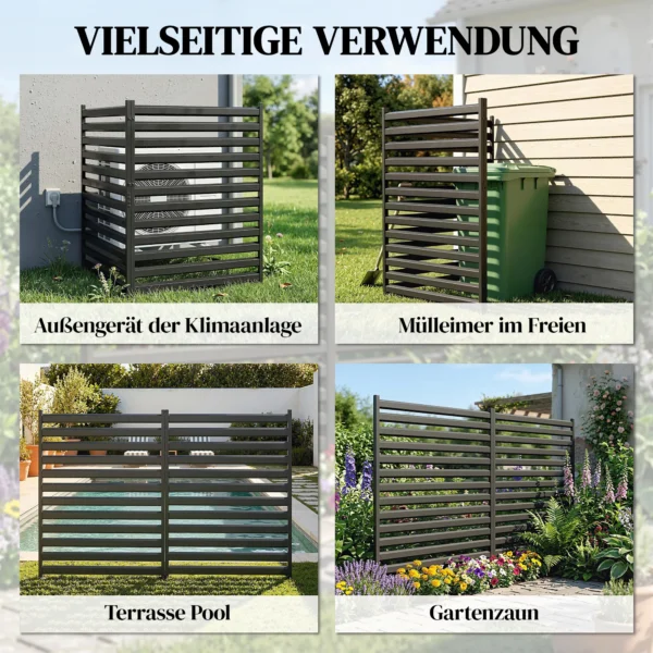 Tuinhek 2 Panelen 91 X 152 Cm Metaal Privacyhek Met Palen & Beschermkappen Roestvrij Zwart