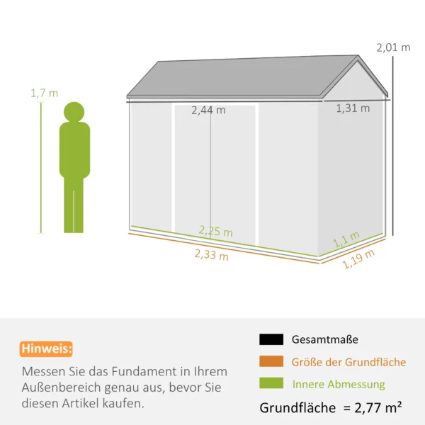 Tuinhuis 2,77 M², Tuinschuur Met Houtlook 2 Ramen Dubbele Deur Ventilatie Vloer Slot Handschoenen