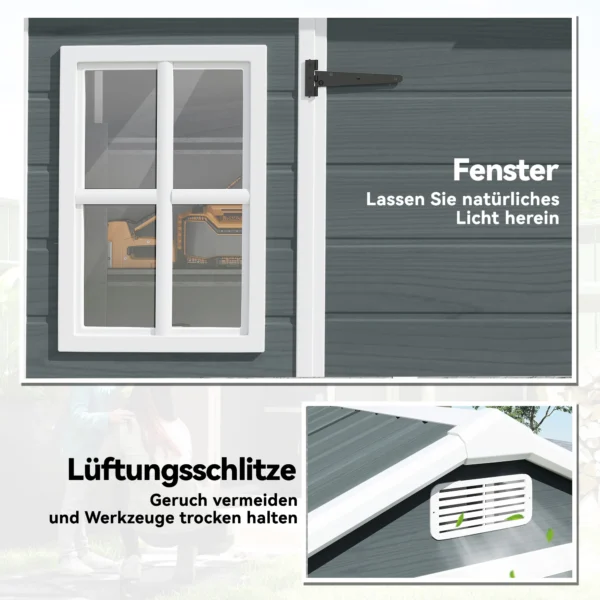 Tuinhuis 2,77 M², Tuinschuur Met Houtlook 2 Ramen Dubbele Deur Ventilatie Vloer Slot Handschoenen