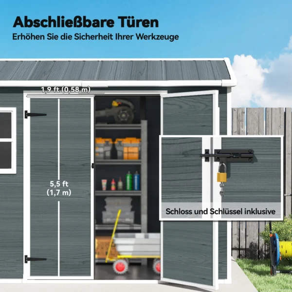 Tuinhuis 2,77 M², Tuinschuur Met Houtlook 2 Ramen Dubbele Deur Ventilatie Vloer Slot Handschoenen