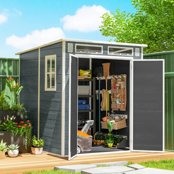 Tuinhuisje 2,89 M², Berging Met Houtlook 3 Ramen Dubbele Deur Ventilatie Vloer Slot, 182 X 182 X 196 Cm