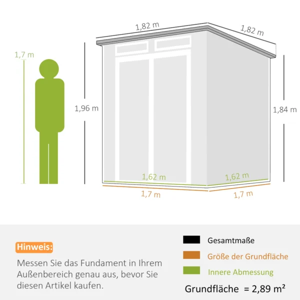 Tuinhuisje 2,89 M², Berging Met Houtlook 3 Ramen Dubbele Deur Ventilatie Vloer Slot, 182 X 182 X 196 Cm