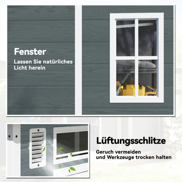 Tuinhuisje 2,89 M², Berging Met Houtlook 3 Ramen Dubbele Deur Ventilatie Vloer Slot, 182 X 182 X 196 Cm