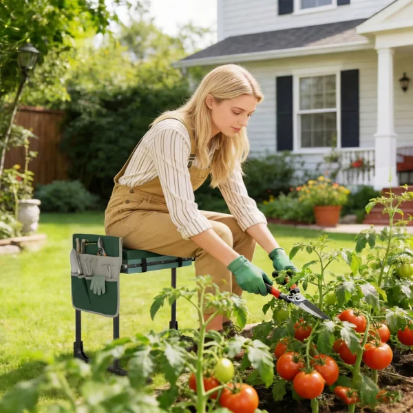 Tuinkniemat En Zitje, 150 Kg Draagvermogen, Tuinkruk Met Dik Gepolsterd Kniegedeelte, Uitschuifbare Stalen Poten