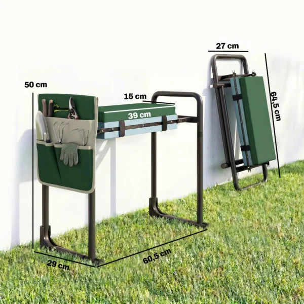 Tuinkniemat En Zitje, 150 Kg Draagvermogen, Tuinkruk Met Dik Gepolsterd Kniegedeelte, Uitschuifbare Stalen Poten