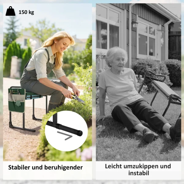 Tuinkniemat En Zitje, 150 Kg Draagvermogen, Tuinkruk Met Dik Gepolsterd Kniegedeelte, Uitschuifbare Stalen Poten