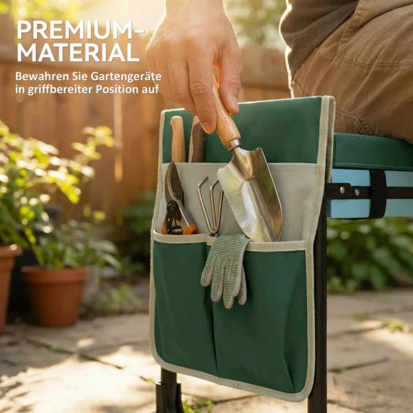 Tuinkniemat En Zitje, 150 Kg Draagvermogen, Tuinkruk Met Dik Gepolsterd Kniegedeelte, Uitschuifbare Stalen Poten