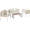 Tuinmeubelset 4 delig Polyrattan Lounge Set Met Tweezitter 2 Stoelen Glazen Tafel Afneembare Kussens Antislip Mat