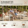 Tuinmeubelset 4 delig Polyrattan Lounge Set Met Tweezitter 2 Stoelen Glazen Tafel Afneembare Kussens Antislip Mat