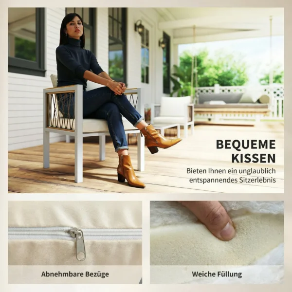 Tuinmeubelset 4 delig Polyrattan Lounge Set Met Tweezitter 2 Stoelen Glazen Tafel Afneembare Kussens Antislip Mat