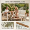 Tuinmeubelset 4 delig Polyrattan Lounge Set Met Tweezitter 2 Stoelen Glazen Tafel Afneembare Kussens Antislip Mat