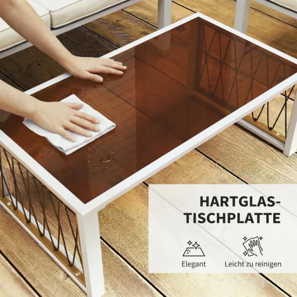 Tuinmeubelset 4 delig Polyrattan Lounge Set Met Tweezitter 2 Stoelen Glazen Tafel Afneembare Kussens Antislip Mat