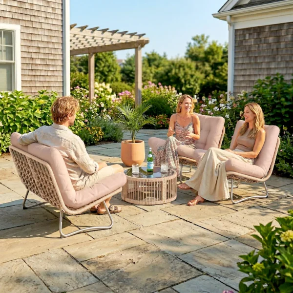 Tuinmeubelset 4 delig Polyrattan Lounge Set Met Tweezitter 2 Stoelen Glazen Tafel Brede & Diepe Zit Dikke Kussens