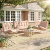 Tuinmeubelset 4 delig Polyrattan Lounge Set Met Tweezitter 2 Stoelen Glazen Tafel Brede & Diepe Zit Dikke Kussens