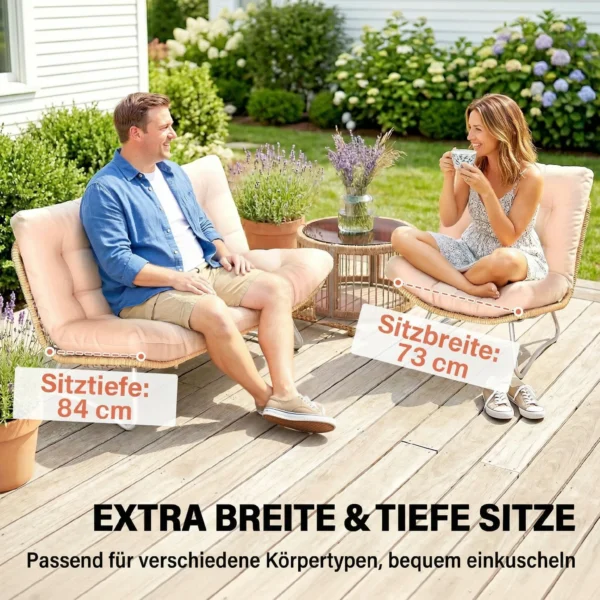 Tuinmeubelset 4 delig Polyrattan Lounge Set Met Tweezitter 2 Stoelen Glazen Tafel Brede & Diepe Zit Dikke Kussens
