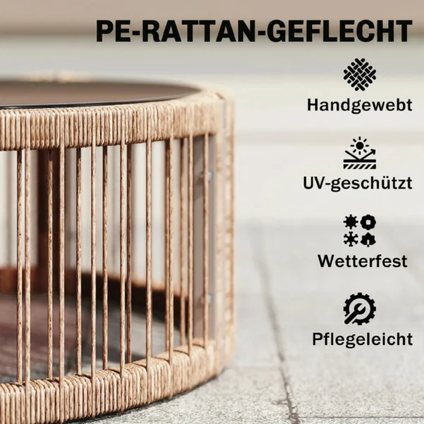 Tuinmeubelset 4 delig Polyrattan Lounge Set Met Tweezitter 2 Stoelen Glazen Tafel Brede & Diepe Zit Dikke Kussens