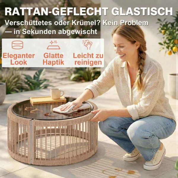 Tuinmeubelset 4 delig Polyrattan Lounge Set Met Tweezitter 2 Stoelen Glazen Tafel Brede & Diepe Zit Dikke Kussens