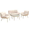 Tuinmeubelset 4 delig Polyrattan Lounge set Met Tweezitter 2 Stoelen Tafel Diepe Zit Dikke Kussens