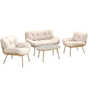 Tuinmeubelset 4 delig Polyrattan Lounge set Met Tweezitter 2 Stoelen Tafel Diepe Zit Dikke Kussens