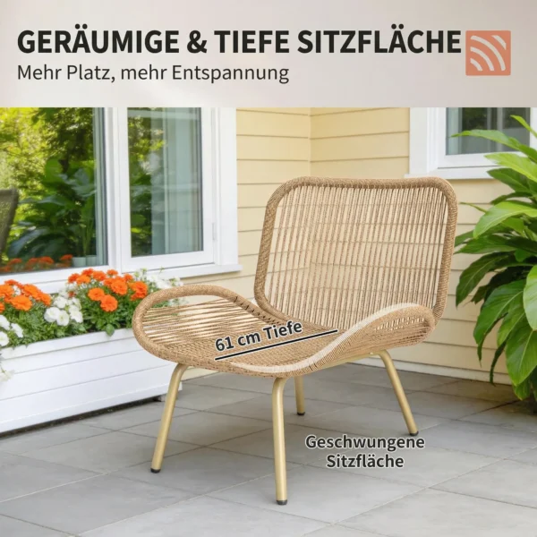 Tuinmeubelset 4 delig Polyrattan Lounge set Met Tweezitter 2 Stoelen Tafel Diepe Zit Dikke Kussens