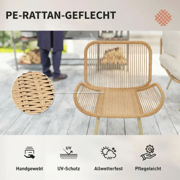 Tuinmeubelset 4 delig Polyrattan Lounge set Met Tweezitter 2 Stoelen Tafel Diepe Zit Dikke Kussens