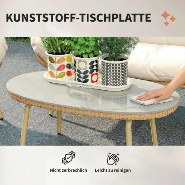 Tuinmeubelset 4 delig Polyrattan Lounge set Met Tweezitter 2 Stoelen Tafel Diepe Zit Dikke Kussens