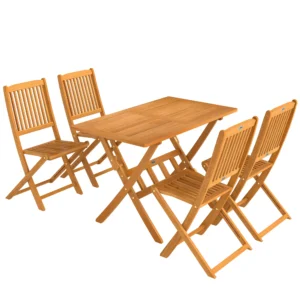 Tuinmeubelset FSC Hout Zitgroep 5 delig Opklapbare Tafel Met 4 Opklapstoelen Lamellendesign