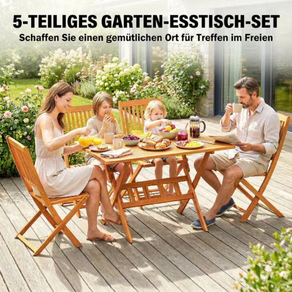 Tuinmeubelset FSC Hout Zitgroep 5 delig Opklapbare Tafel Met 4 Opklapstoelen Lamellendesign