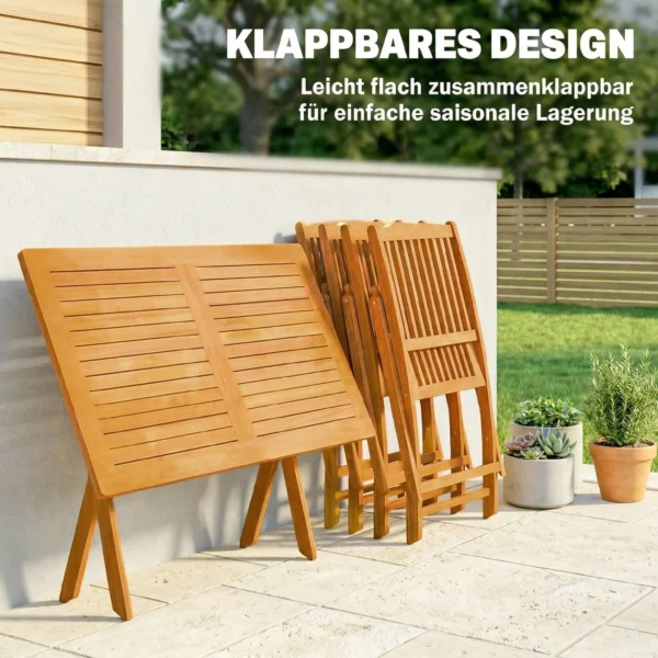 Tuinmeubelset FSC Hout Zitgroep 5 delig Opklapbare Tafel Met 4 Opklapstoelen Lamellendesign