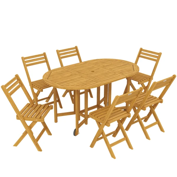 Tuinmeubelset FSC Hout Zitgroep 7 delig Opklapbare Tafel Met 6 Opklapstoelen Parasolgat Lamellendesign