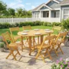 Tuinmeubelset FSC Hout Zitgroep 7 delig Opklapbare Tafel Met 6 Opklapstoelen Parasolgat Lamellendesign
