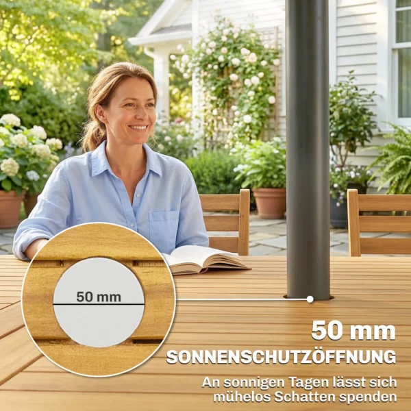 Tuinmeubelset FSC Hout Zitgroep 7 delig Opklapbare Tafel Met 6 Opklapstoelen Parasolgat Lamellendesign