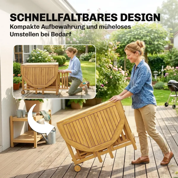 Tuinmeubelset FSC Hout Zitgroep 7 delig Opklapbare Tafel Met 6 Opklapstoelen Parasolgat Lamellendesign