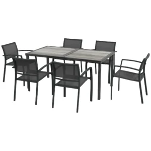 Tuinmeubelset Tuinzitgroep, 1 Tafel, 6 Stoelen, 150 X 87 X 72 Cm, Grijs