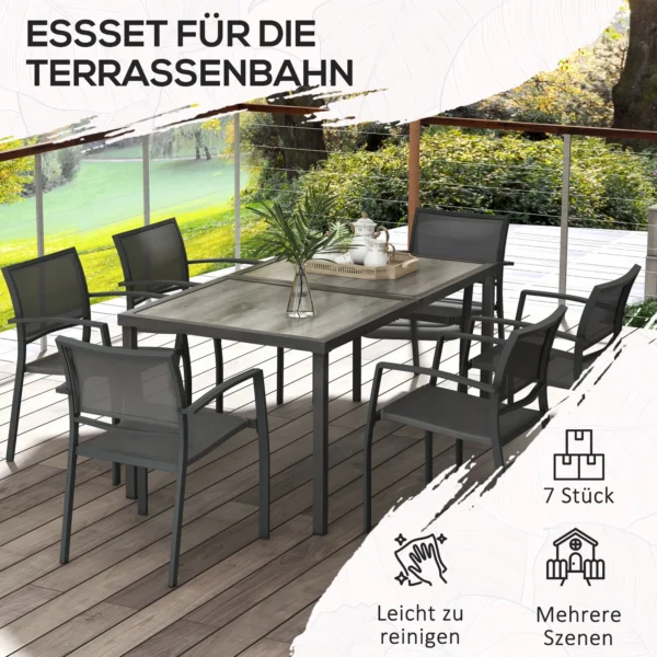 Tuinmeubelset Tuinzitgroep, 1 Tafel, 6 Stoelen, 150 X 87 X 72 Cm, Grijs