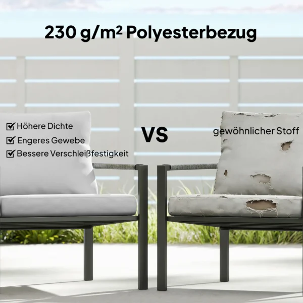 Tuinmeubelset Voor 4 Personen Weerbestendig Balkonmeubelset Met 2 zitsbank, Stoel Zitkussen Bijzettafel Lichtgrijs