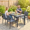 Tuinmeubelset Zitgroep 5 delig Brede Tafel Met 4 Stapelstoelen Lameldesign Voor 4 Personen Donkergrijs