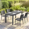 Tuinmeubelset Zitgroep 5 delig Brede Tafel Met 4 Stapelstoelen Lameldesign Voor 4 Personen Donkergrijs