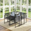 Tuinmeubelset Zitgroep 5 delig Glazen Tafel Met 4 Ademende Stoelen Inklapbaar Rugleuning Touwvlechtwerk